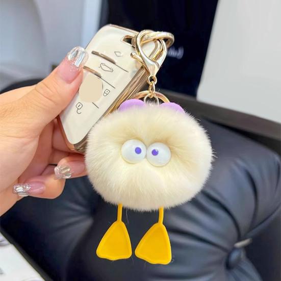 Plüsch-Cartoon-Ball-Schlüsselanhänger, große Augen, Stressabbau, flauschiger runder Quetschball, Spielzeug, DIY Mini-Metallring, Schlüsselanhänger, Anhänger, Rucksack, Ornament, Geburtstagsgeschenk