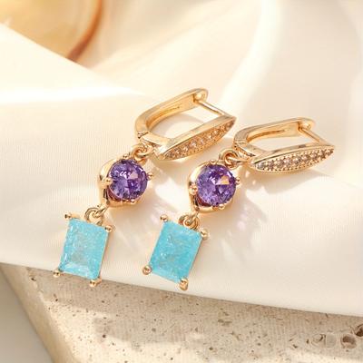 Geometric Shape Long Dangle Earrings for Women New Fashion Golden Cubic Zirconia Drop Earring Wedding Party Jewelry Accessories