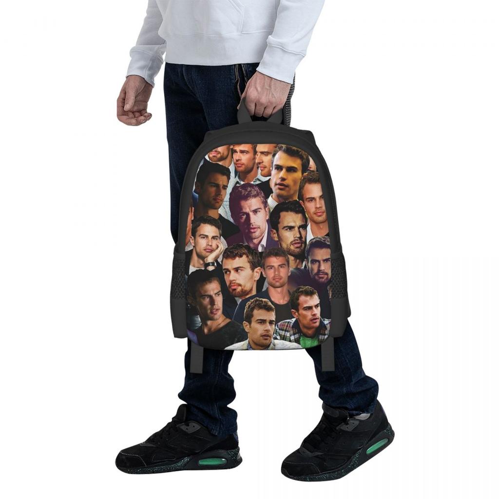 Theo James Photo Collage Student Backpack School Bag Hiking Travel Daypack for Men Women Fashion Bookbag Shoulder Bags