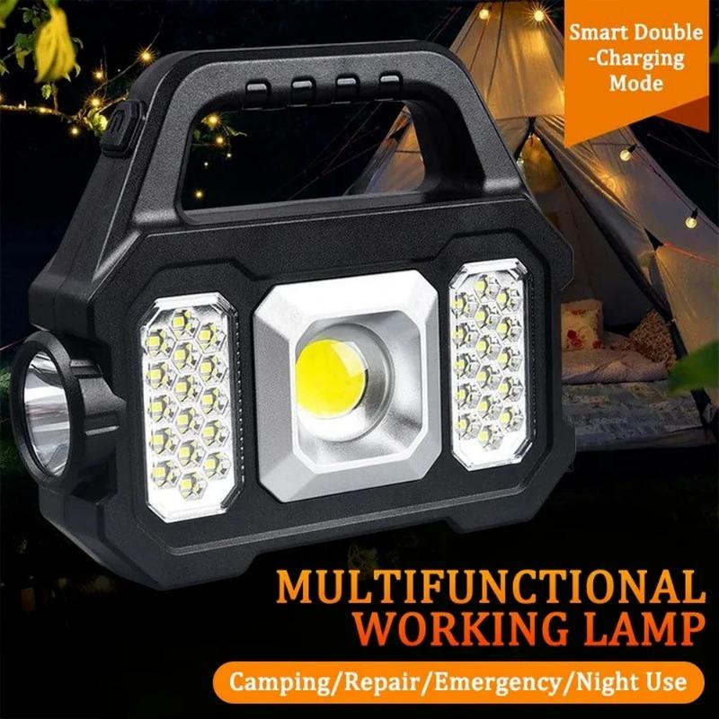 30W NEW USB Rechargeable Super Bright Solar LED Camping Flashlight With COB Work Lights Handheld Solar Powered Lanterns Searchlight