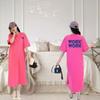 Summer's New Fashionable Mid-length Large-sized Slit Printed T-shirt and Long Over-the-knee Dress