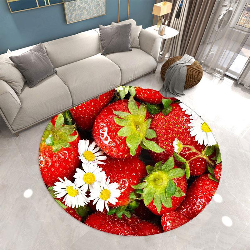 Round Carpet Family Living Room Strawberry Print Floor MATS Bedroom Kitchen Non-slip Carpet Doormats Room Decor Home Decor