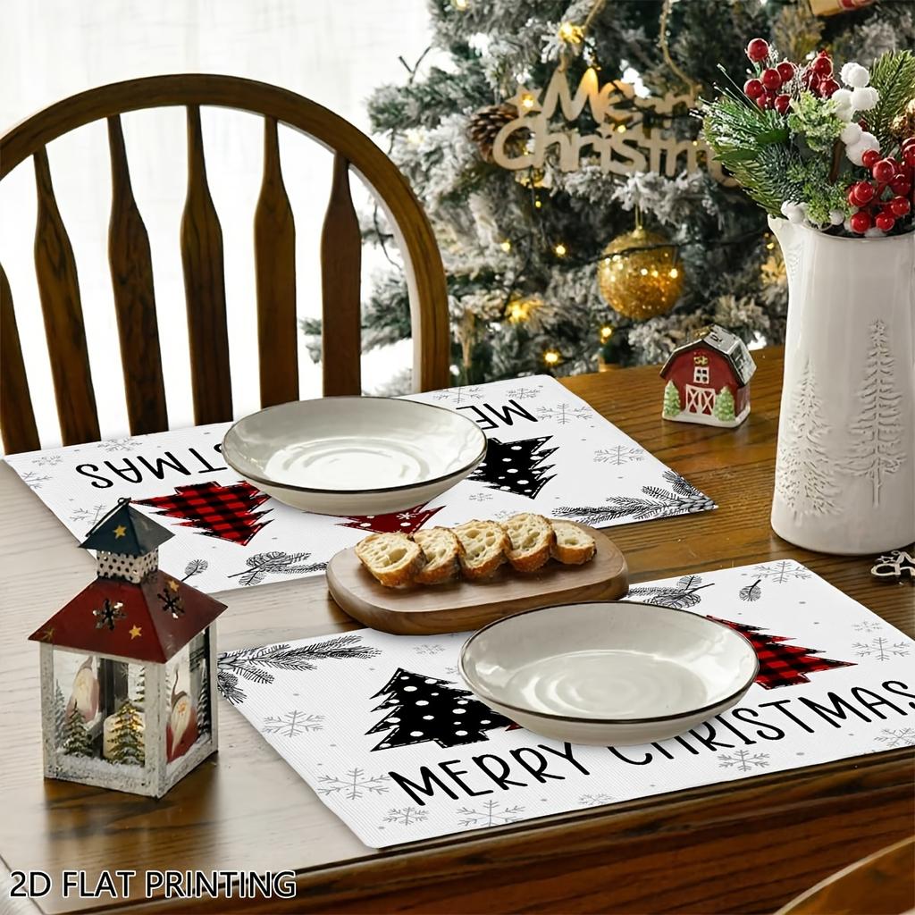 4pcs/6pcs, Christmas Placemats, Plaid Xmas Trees Decorative Dining Place Mats, Kitchen Dining Decoration, Suitable for Weddings, Birthdays, Parties, H