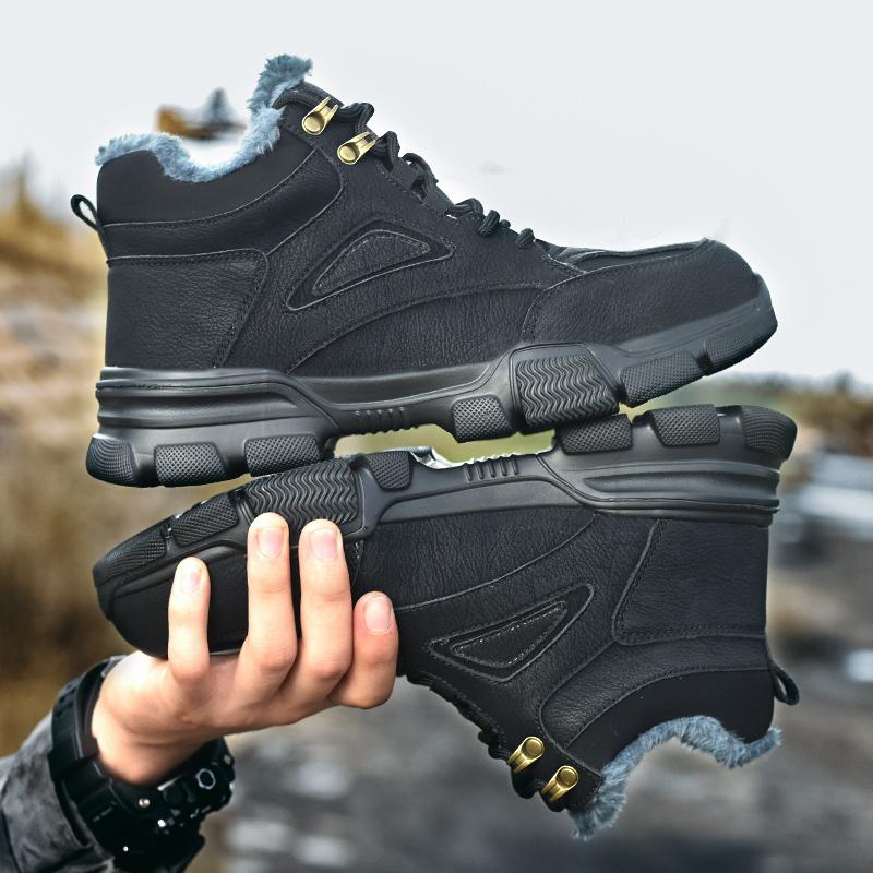 Winter Warm Snow Boots Black Indestructible Steel Toe Work Boots Safety Anti-Smashing Ankle Boots Protective Leather Shoes