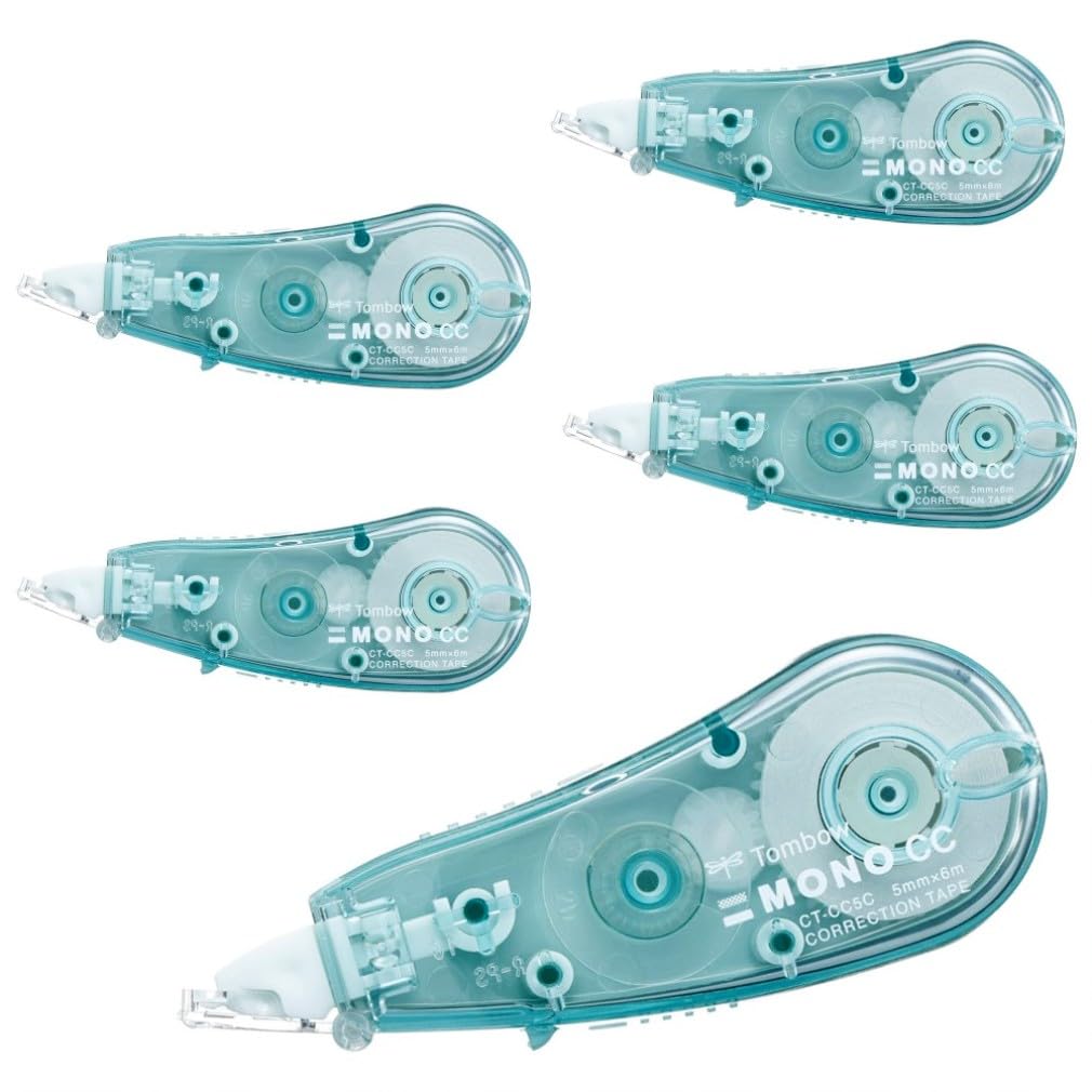 

Tombow Mono CC 5mm Correction Tape High Adhesion (Mini Size, Tape), Disposable, 6m, Blue-Green, 5-Pack (CT-CC5C62-5P) зелёный