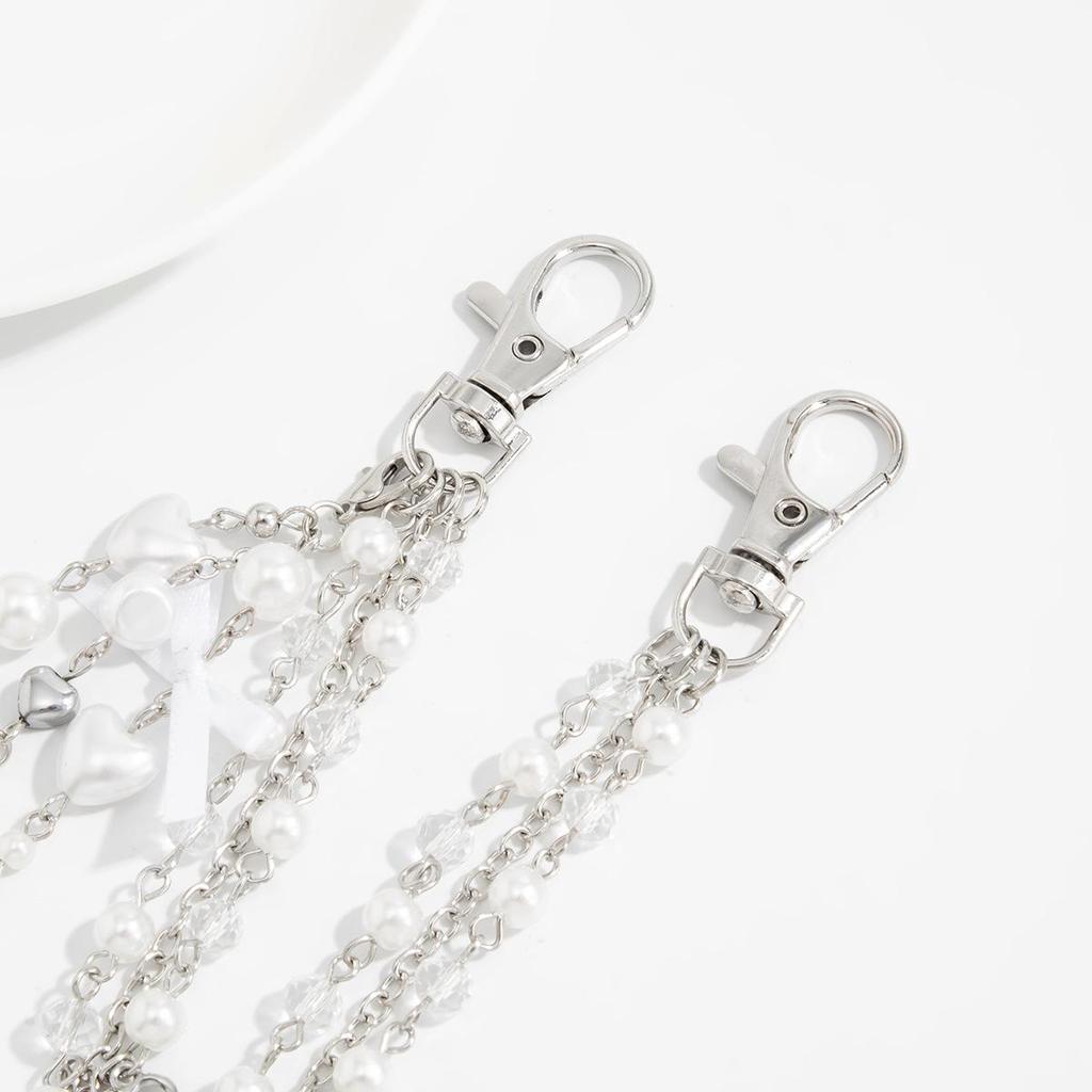 Heart-Shaped Pearl Bag Chain with Sweet Cool Crystal Beaded Pendant