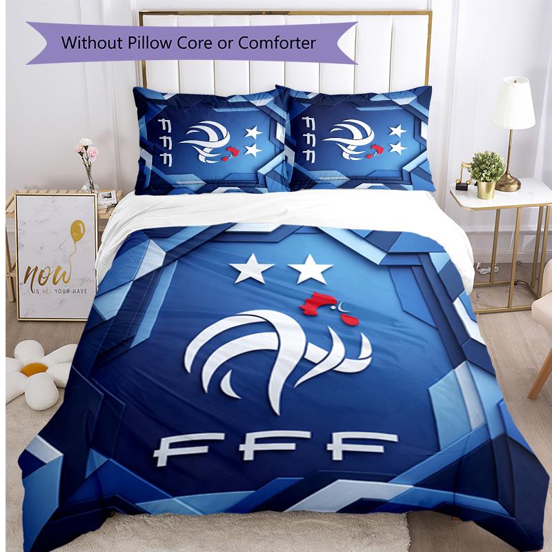 France Football Printed Bedding 3 Piece Set Cozy Breathable Bed Cover Set as Housewarming Holiday Gift