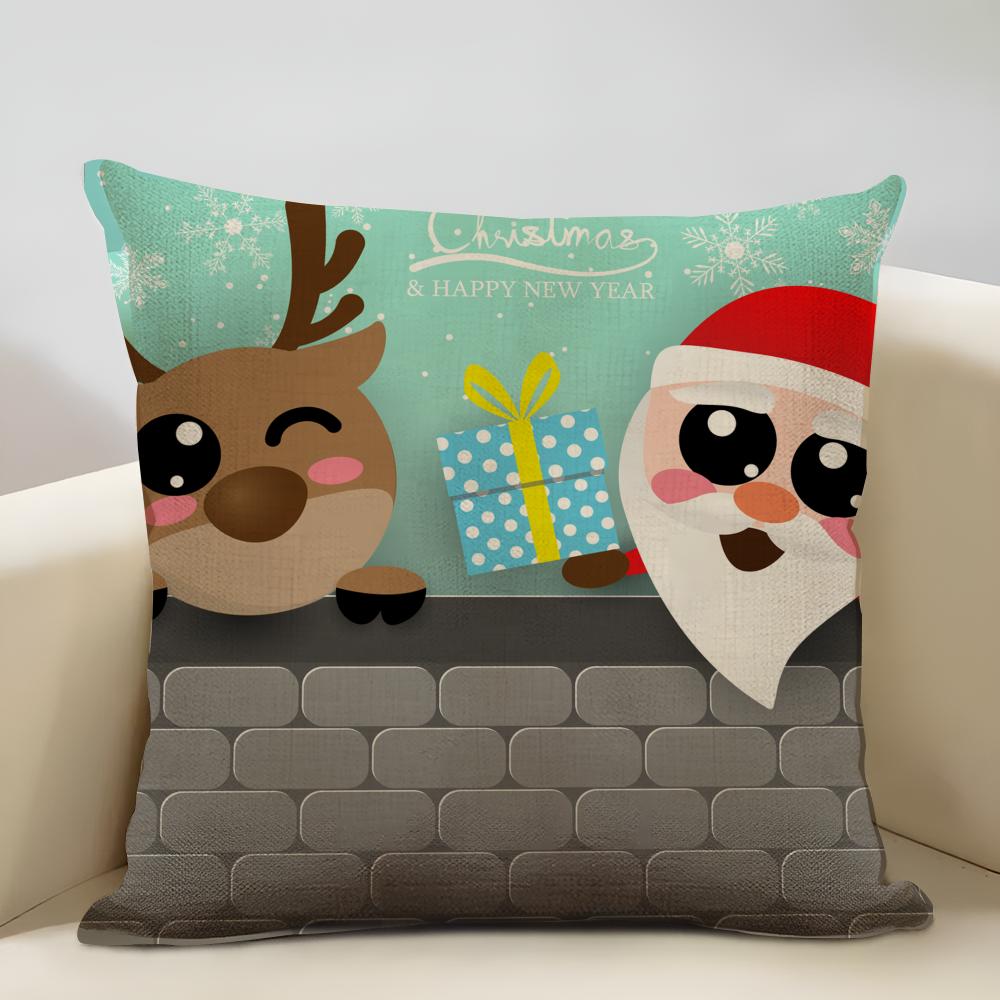 Niedlicher Weihnachts-Kissenbezug Haushaltsdekoration Leinen Sofa-Kissenbezug: Hautfreundlich & Atmungsaktiv Mit Unsichtbarem Reißverschluss