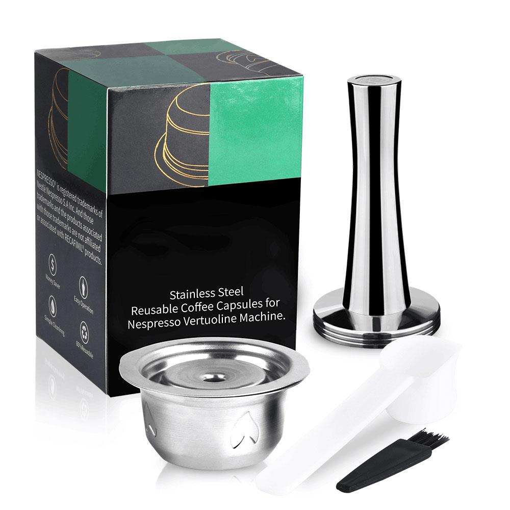 

2 IN 1Reusable Vertuo Coffee Capsule Steel Stainless Metal for Nespresso Vertuoline Plus Machine Cream Coffee Filter 230ML темные хаки