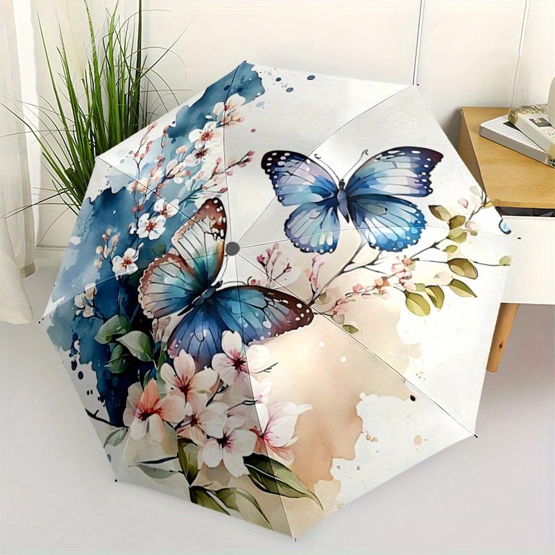 

1pc Butterfly Art Ideas Cartoon Umbrella, Portable 3-Fold Compact Umbrella, Suitable for Camping, Hiking and Travel, Ideal Easter Birthday Gift for Fa
