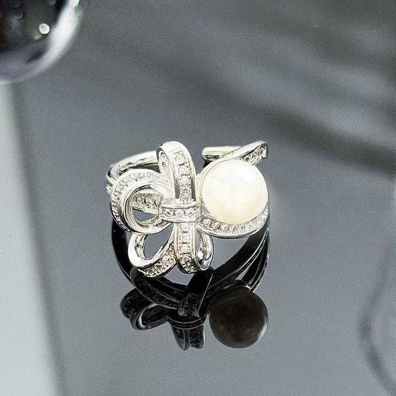 Sweet And Cool Style Bow Full Of Diamonds, Zircon Ring, Open Finger, Women'S Fashion Index Finger Ring, Stacked With Niche Rings