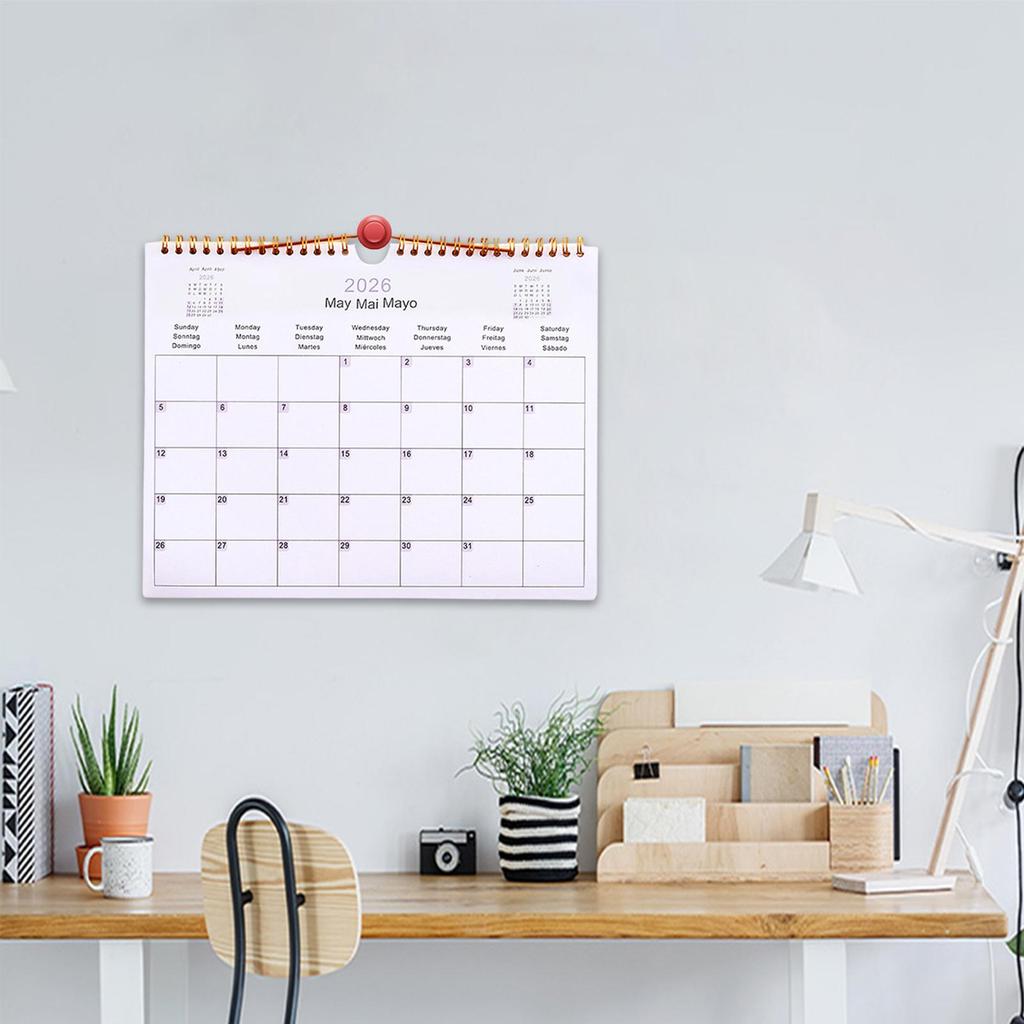 New Year 2026 Wall Calendar Decorative Multilingual Coil Calendar 12 Month Modern Planner For Bedroom Dormitory Apartment