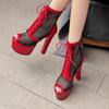 2025 Sexy Women Sandals Peep Toe Breathable Mesh Lace Up Peep Toe High Heels 15cm Platform 5cm 43 44 44 Party Shoes