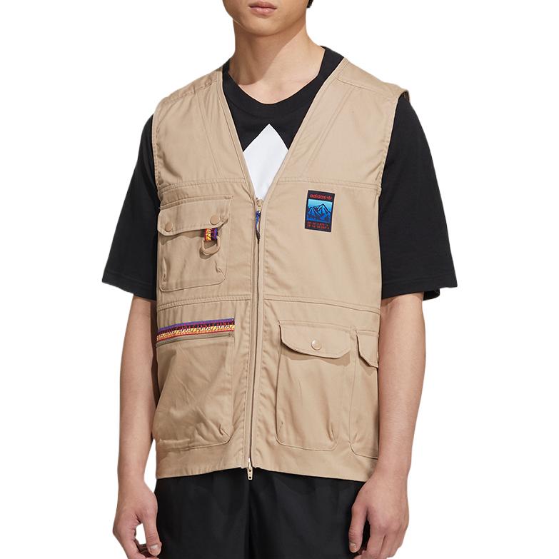 adidas Originals Solid Color Multi-Pocket Sports Vest Men Vests Khaki GP1111