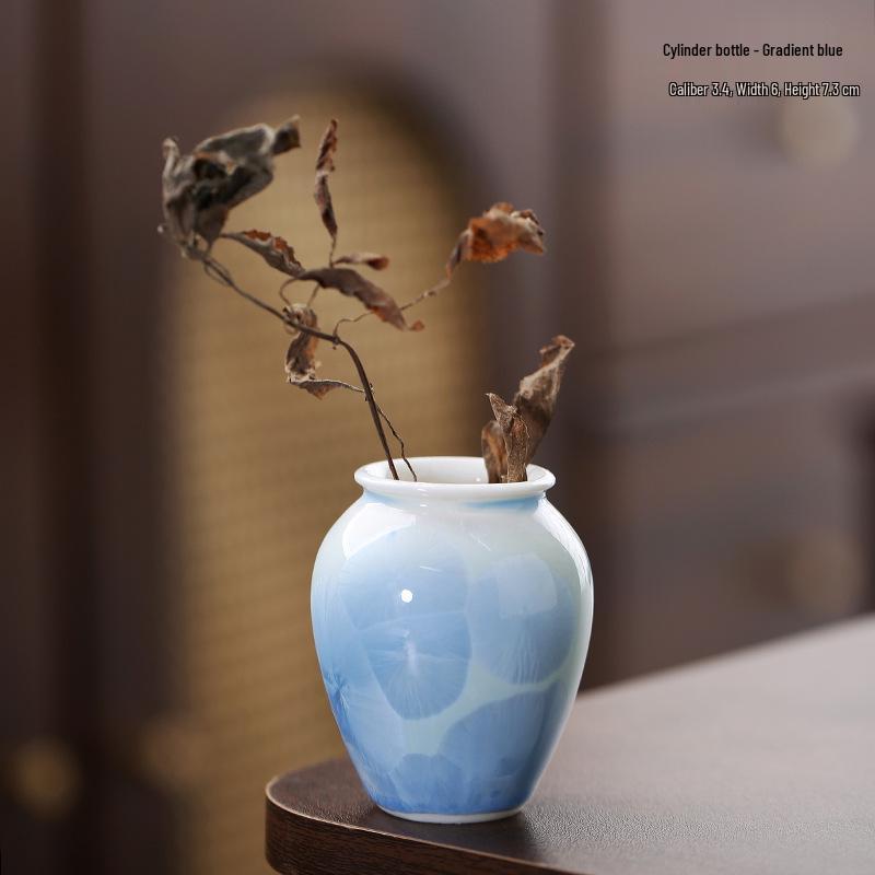 Crystalline Glaze Mini Ceramic Vase - Creative Home Desktop Ornament for Flowers