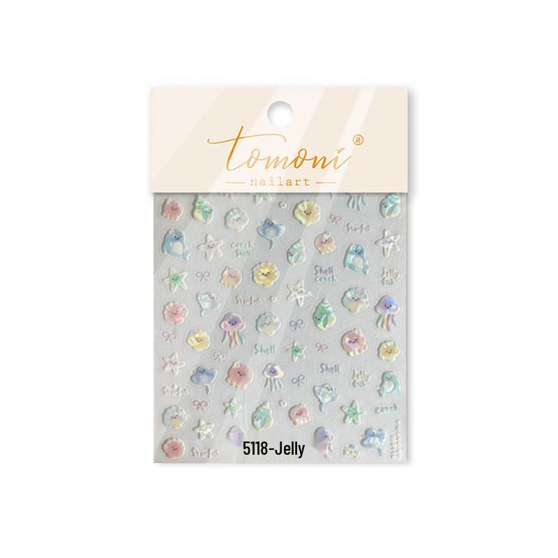 Tomoni Mermaid Cat Nail Stickers: Fresh & Cute Shell Light Children's Nail Art
