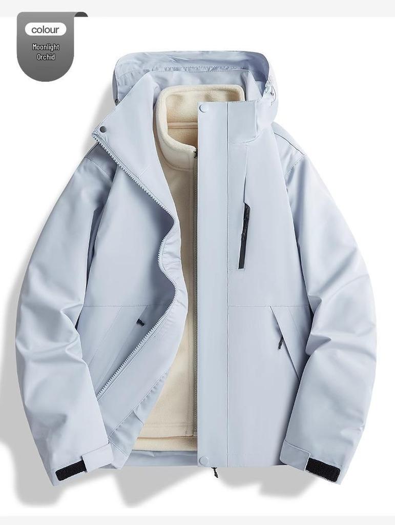 Unisex 2024 Autumn/Winter 3-in-1 Windproof Jacket: Waterproof, Fleece-Lined, Loose Fit, Casual Outerwear.