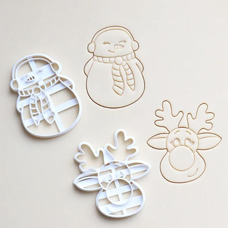 New Christmas Cookie Cutters Snowman Reindeer Shaped Christmas Themed Pressable Biscuit Mold Cookie Stamp Embosser Baking Pastry