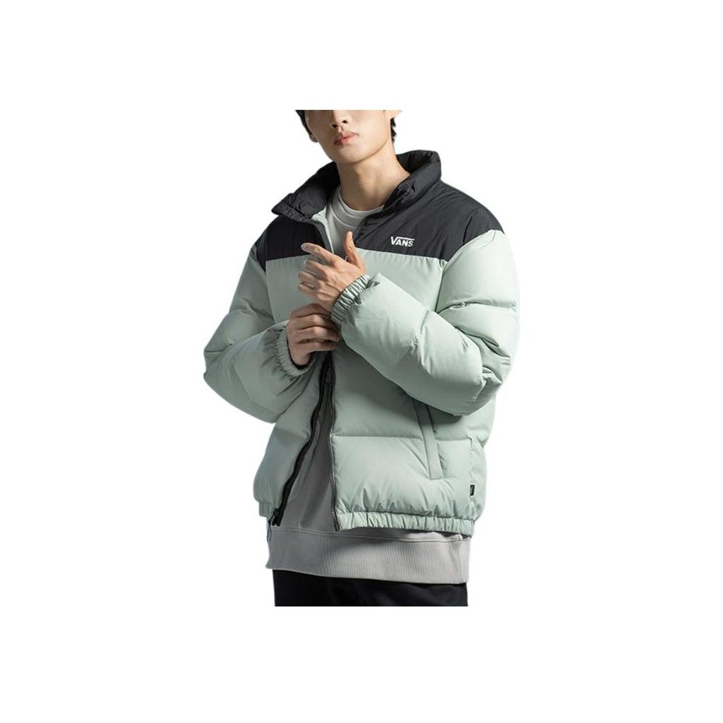 Vans Color Block Design Stand Collar Soft Comfortable Long Sleeve Down Jacket Unisex Outerwear Gray-Green VN000P30ZRT