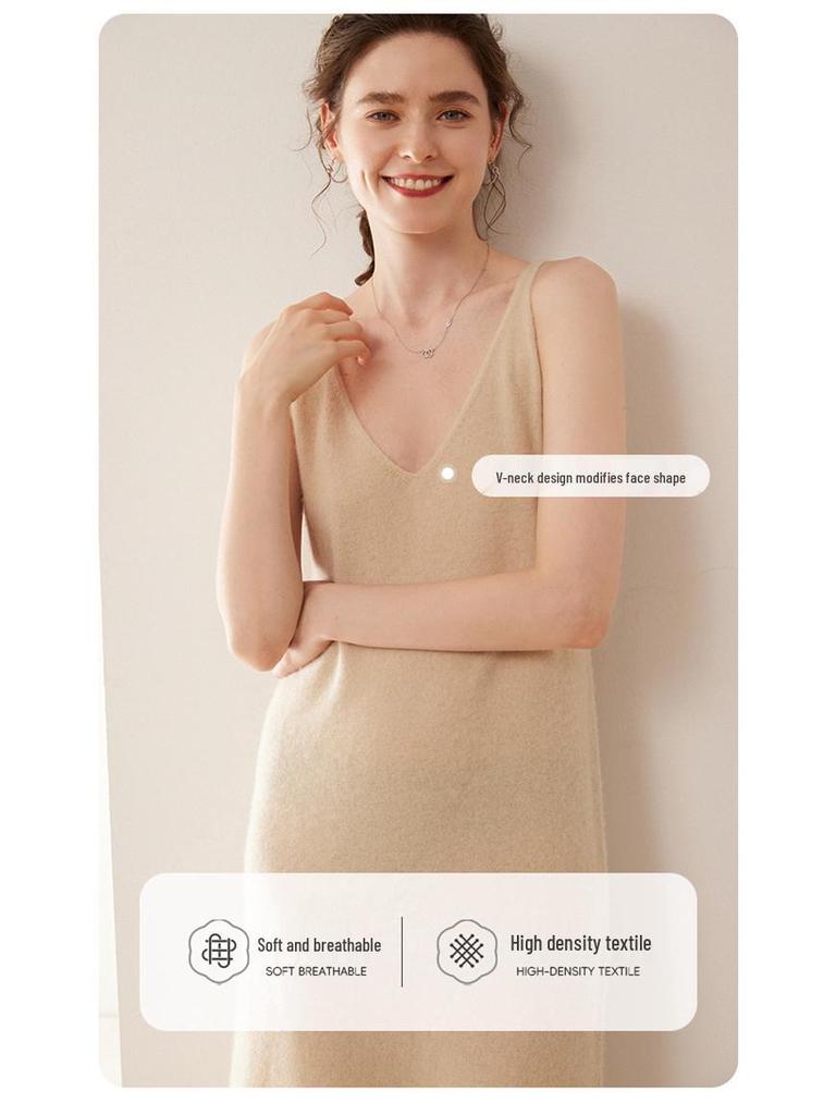 Elegant Korean-Style Knitted Cashmere Dress - Strappy, Slimming, and Luxurious Fashion Staple
