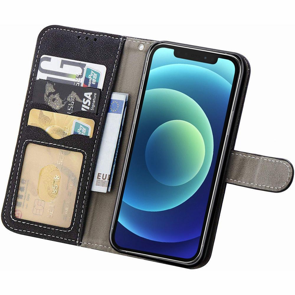 

Retro Texture Cell Phone Case for iPhone 12/12 Pro 6.1 inch,Anti-scratch PU Leather Rotating Card Slots Holder Stand Wallet Cover Black