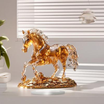 Acrylic Horse Centerpiece 2D Flat Coin Horse Ornament Tabletop Horse Decoration for Living Room Bedroom Home Office Desk Shelf