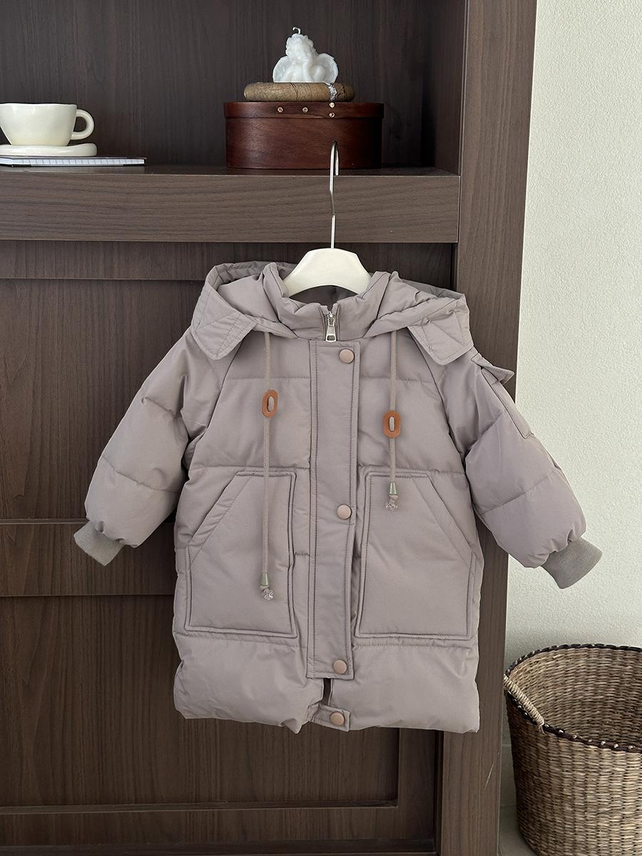 

Winter autumn and winter new children s cold clothing autumn and winter thickened medium and long warm feather velvet silk children s jacket top 140cm хакі