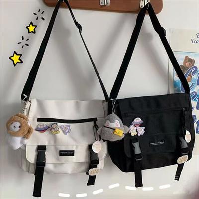 Harajuku Versatile Canvas Women Crossbody Bags Solid Color Flip Casual Handbag Shoulder Bags Teen Girls Messenger Bag Satchels