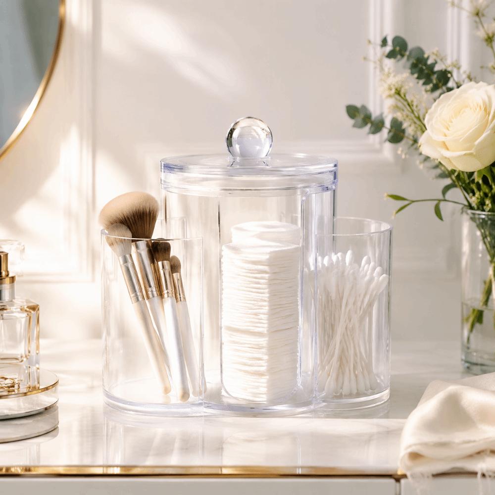 3-in-1 Wattestäbchenhalter Staubdicht Transparent Klar Tischorganisator Badezimmer-Taschentuchspender Multifunktion
