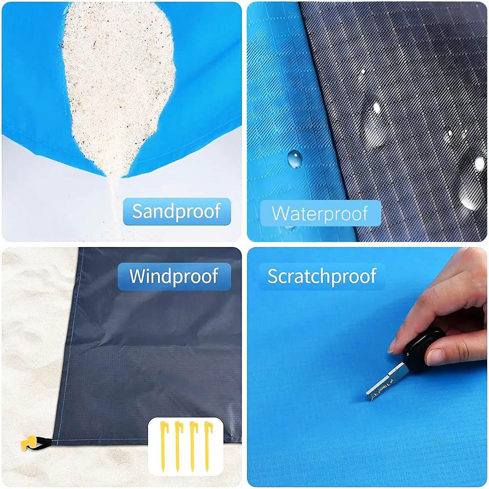 Multiple Sizes Beach Blanket Sandproof Waterproof Large Quick Drying Outdoor Picnic Mat with 4 Stakes for Travel Camping Hiking