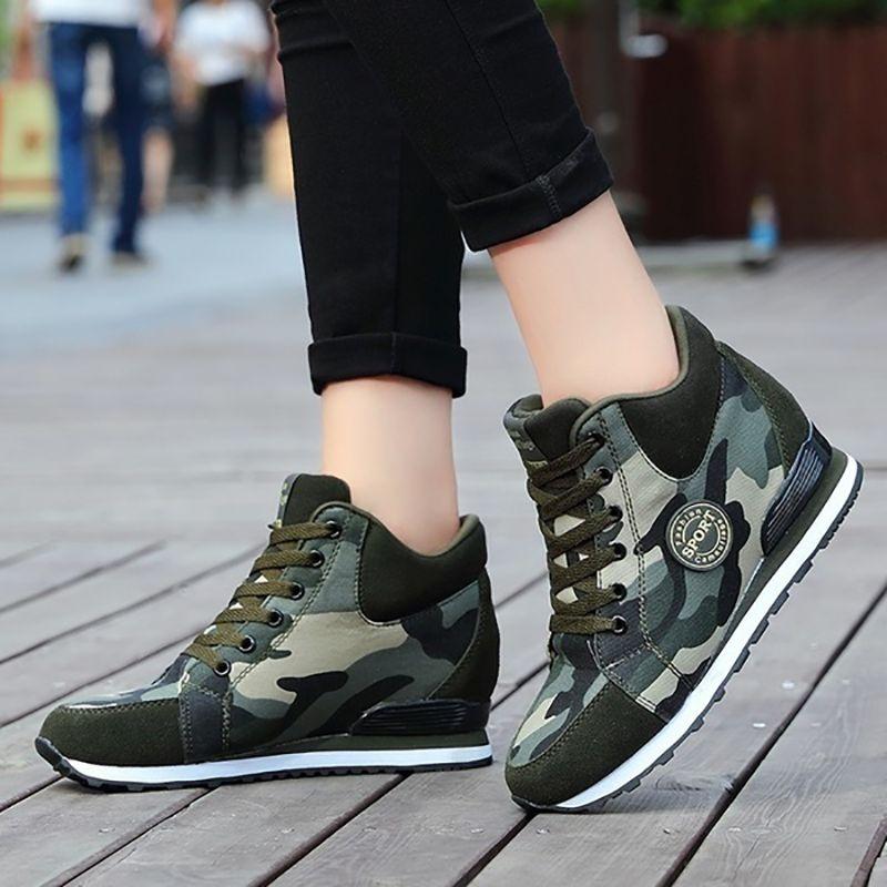 Classic Camouflage High-top Sport Shoes For Women With Height Boosting 6.5cm Sole