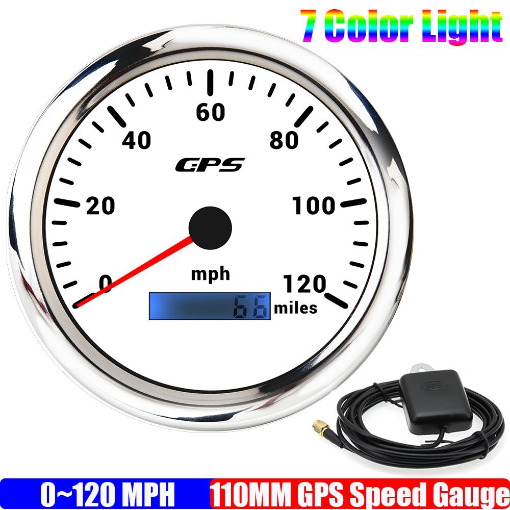 ZMFJH Auto Car Boat 110mm GPS Speedometer Gauge with Antenna 7 Color BackLight 80MPH,120MPH,160MPH Speed Meter Mileage 9-32V