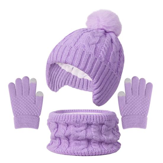 3Pcs/Set Kids Hat Scarf Gloves Set Colorful Twist Texture Hat Thickened Plush Lining Neck Gaiter Knitted Gloves Set