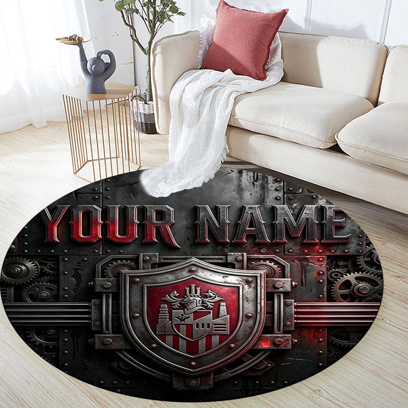 Custom Name,Atlético Madrid pattern round rug,Carpet Rug for Living Room Bedroom Playroom ,Non-slip Floor Mat,Holiday Gifts and Birthday Gifts.