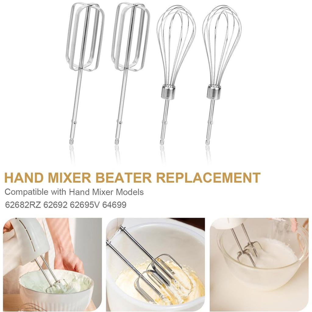 4Pieces Hand Mixer Accessories Stainless Steel Whisks Cooking Mixer Attachments for Effortless Mixing of Eggs Flour