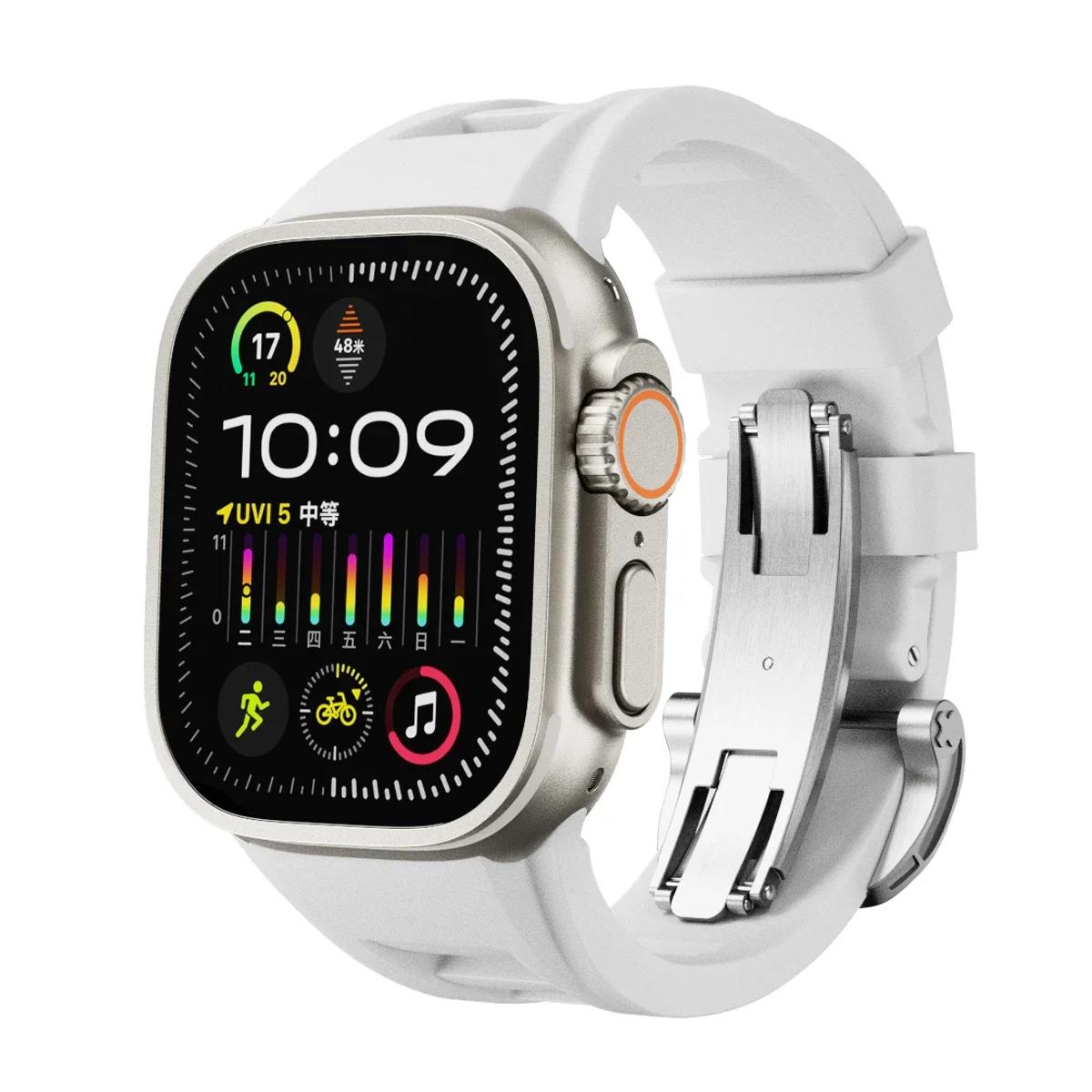 

Роскошный мужской силиконовый ремешок для Apple Watch Ultra 2/1 49мм 46мм 44мм 45мм Спортивный браслет Correa для iWatch 10 9 8 7 6 5 4 SE Ремешок 44mm