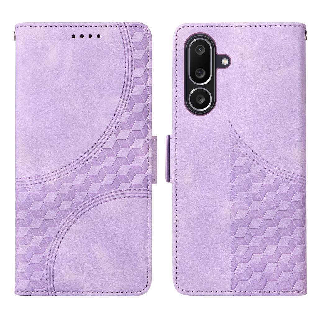For Samsung Galaxy M56 5G Leather Cases Wallet Rhombus Imprinted Phone Cover Stand with Strap