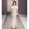 Fishtail Evening Dress Skirt 1011 One-word Shoulder High-end Light Luxury Niche Haute Couture Senior Host Sequins Annual Dinner Flash