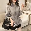 Spring and Autumn Plus Size Shirt Cotton Linen Drawstring Waist Temperament Lapel Casual Long Sleeve Top