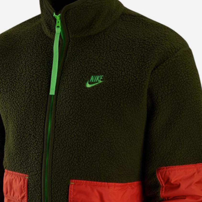 Nike Embroidered Logo Zip-Up Fleece Jacket Men Outerwear Rough-Green DV8183-326