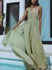 European and American Women's Halter V-neck Lace-up Solid Color Split-ended Dress Sexy Vacation