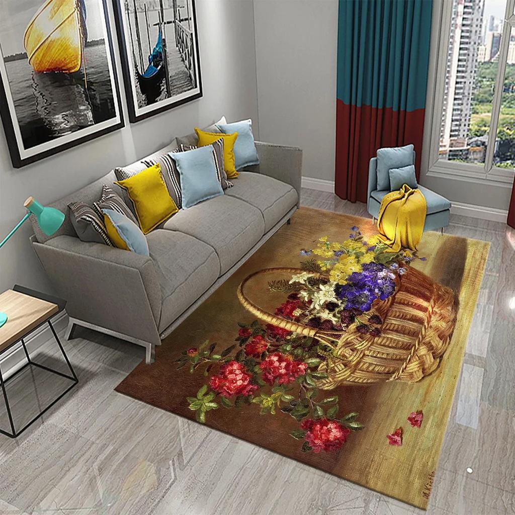 Colorful Oil Painting Flower Carpet Bathroom Kitchen Anti-Slip Carpet Door Mat Doormat Outdoor Living Room Bedroom Floor Mat Rug
