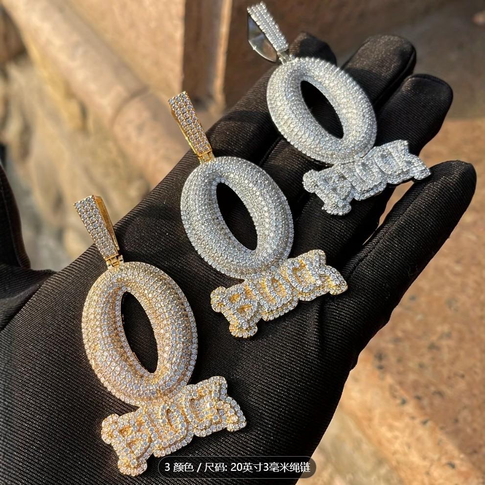 Hip Hop Copper Studded with Diamond Letters Pendant Personality Trend Fried Dough Twists Necklace Men's Fashion Jewelry