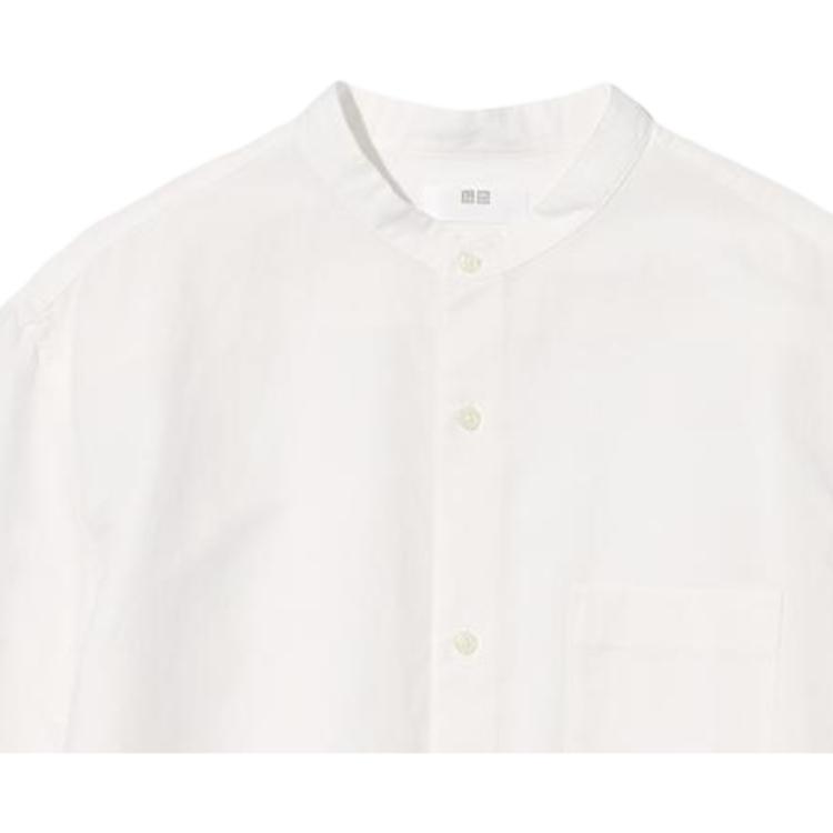 Uniqlo Solid Color Stand Collar Short Sleeve Shirt Men Shirts Off-White 457438-30
