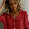 Women Tops Lapel Half Sleeve Buttons Placket Shirt Tops Pure Color Loose Fit Casual Style Shirt Home Dates Versatile Wear