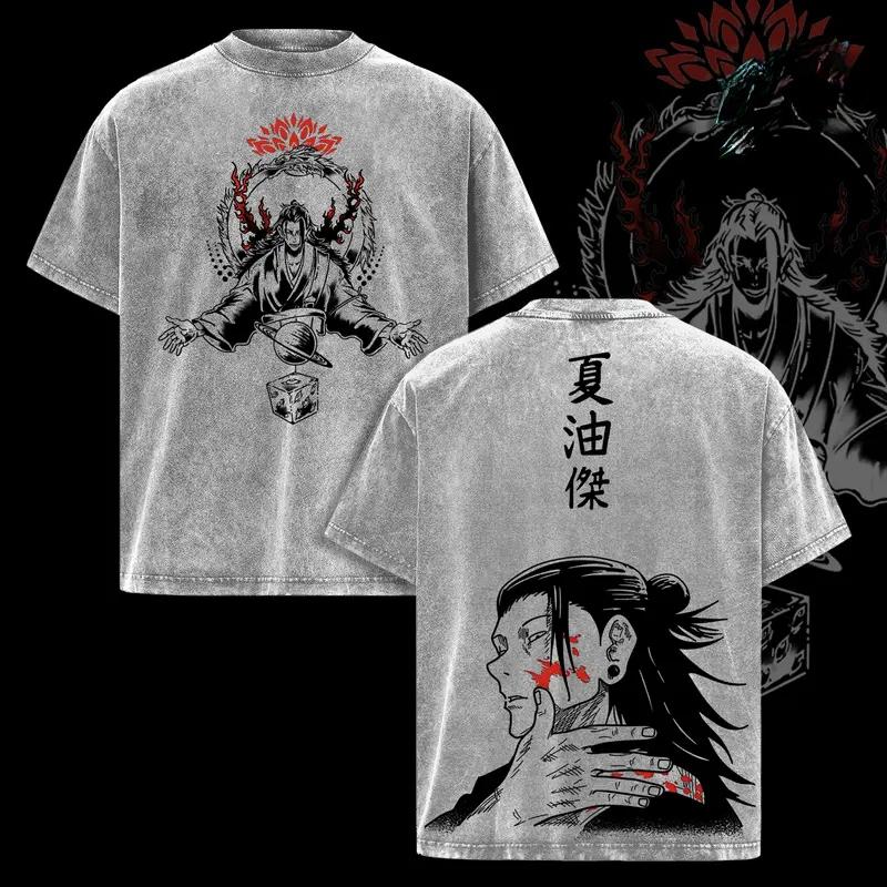 Anime Jujutsu Kaisen Geto Suguru Graphic T Shirt Men Short Sleeve Clothing Oversized Tshirt Washed Cotton Tee Harajuku T-shirt