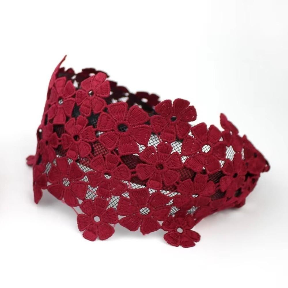 Elegant Embroidery Flower Lace Headband Anti-Slip Wide Edge Hair Hoop Handmade Hair Band Hair Accessories вино красного