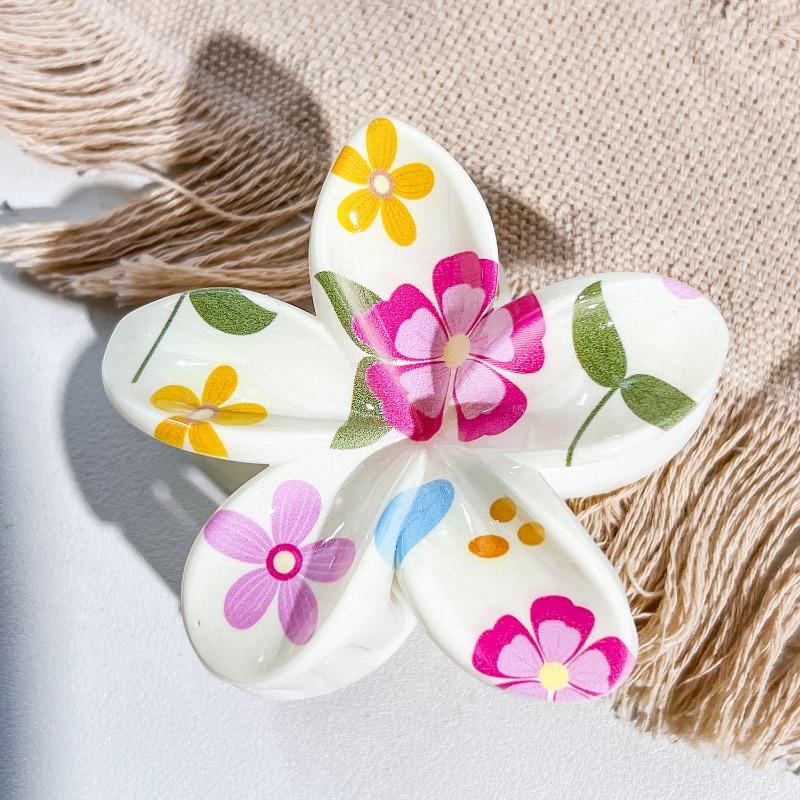 Uv-printed Frangipani HairpinFemale Seaside Vacation Back of The Head HairpinShark Clip