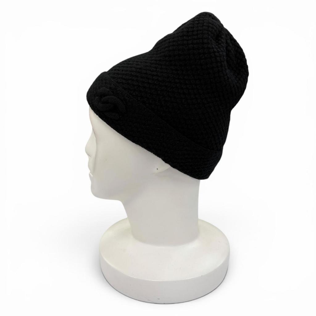 Great CHANEL Knit cap COCO Mark embroidered beanie knit hat black cashmere 15B Used
