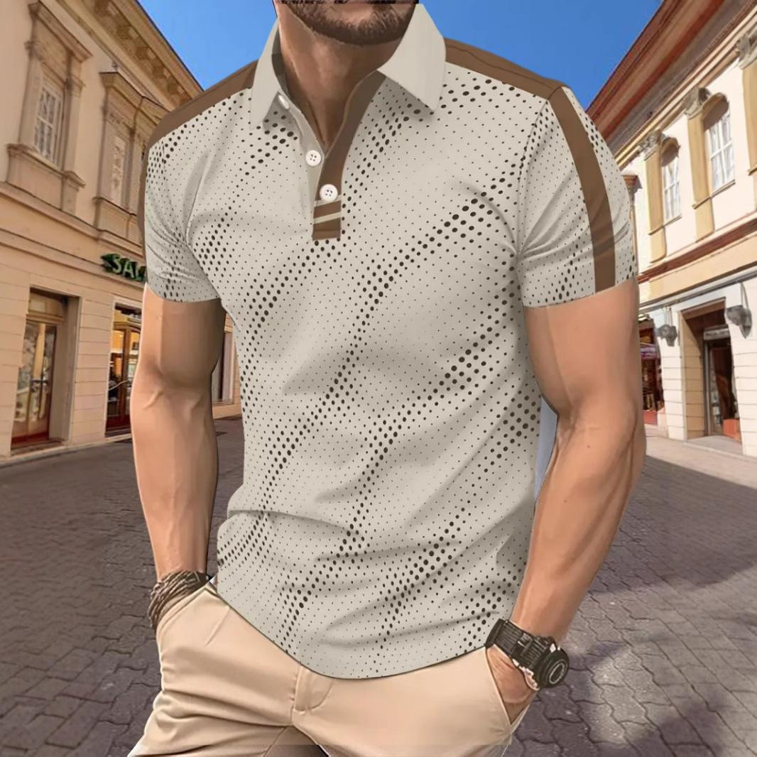 

New 2025 Summer New Fashion Trend Casual Versatile Small Dot Men s Short-sleeved POLO Shirt S хакі